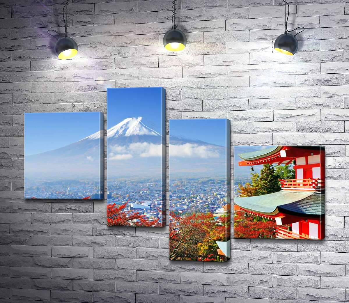 модульная картина Осенний вид на гору Фудзи (Mount Fuji) рядом с живописным зданием пагоды (Модуль №21)