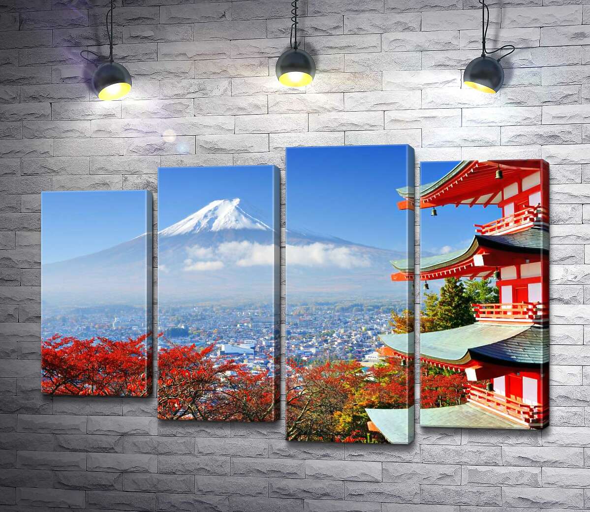 модульна картина Осінній вид на гору Фудзі (Mount Fuji) поряд з мальовничою будевлею пагоди (Модуль №3)