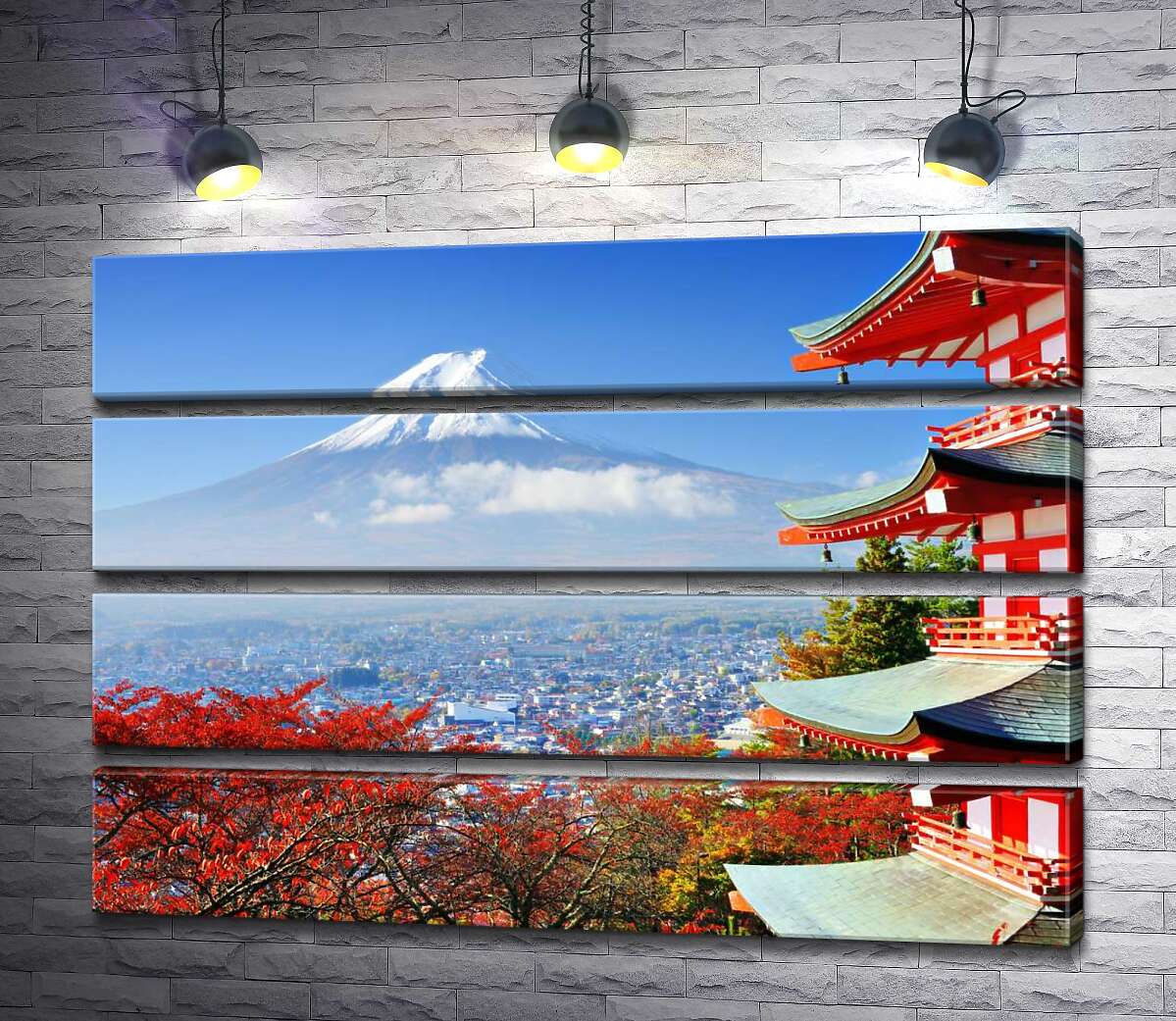 модульная картина Осенний вид на гору Фудзи (Mount Fuji) рядом с живописным зданием пагоды (Модуль №22)