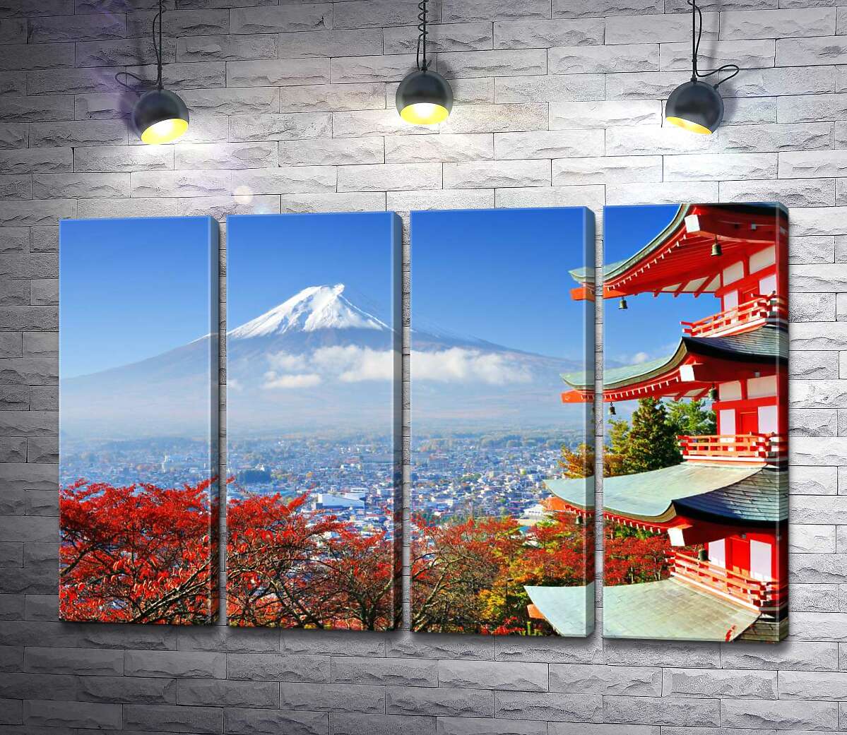 модульная картина Осенний вид на гору Фудзи (Mount Fuji) рядом с живописным зданием пагоды (Модуль №24)