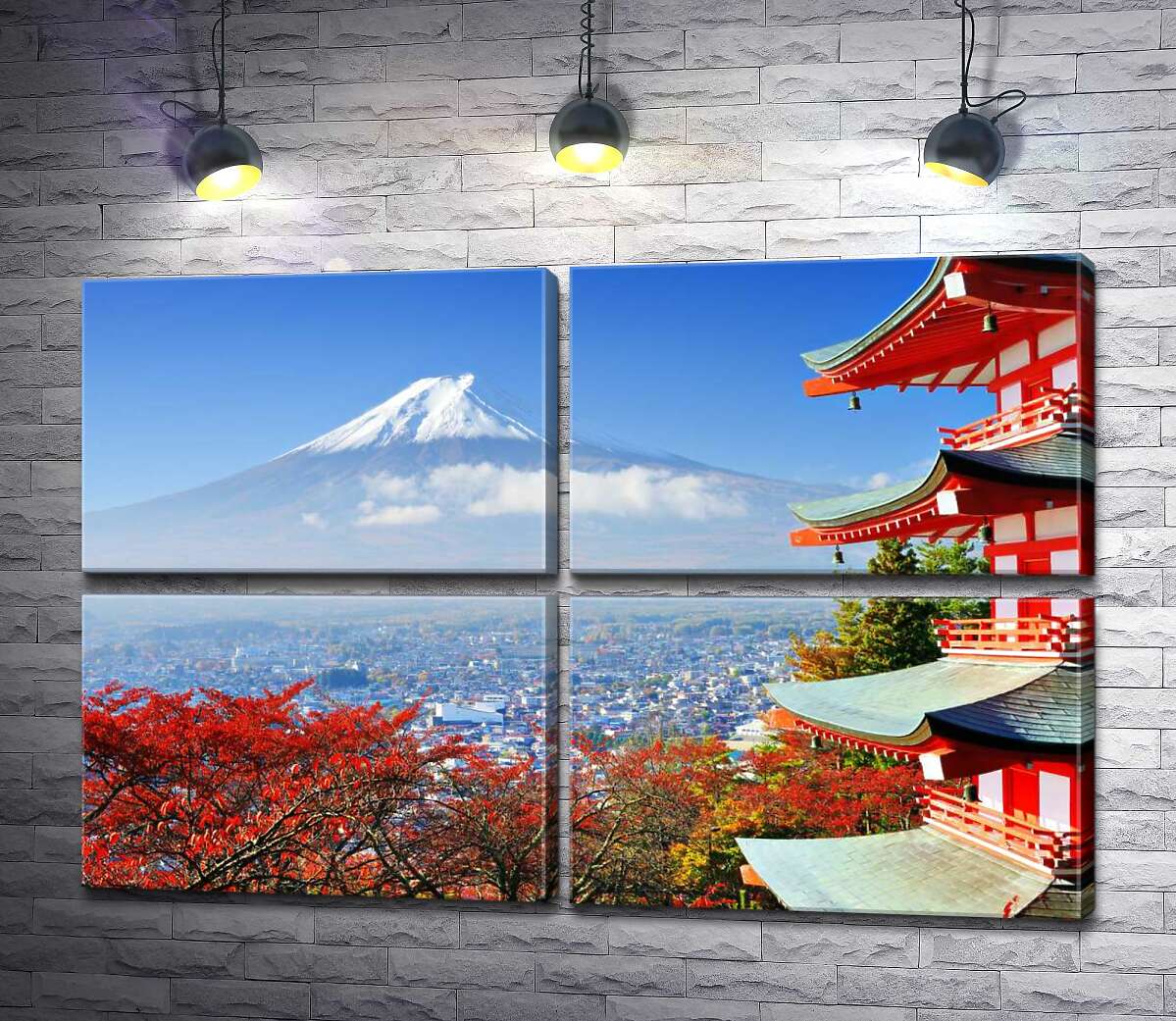 модульна картина Осінній вид на гору Фудзі (Mount Fuji) поряд з мальовничою будевлею пагоди (Модуль №25)