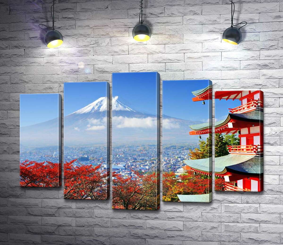 модульная картина Осенний вид на гору Фудзи (Mount Fuji) рядом с живописным зданием пагоды (Модуль №4)
