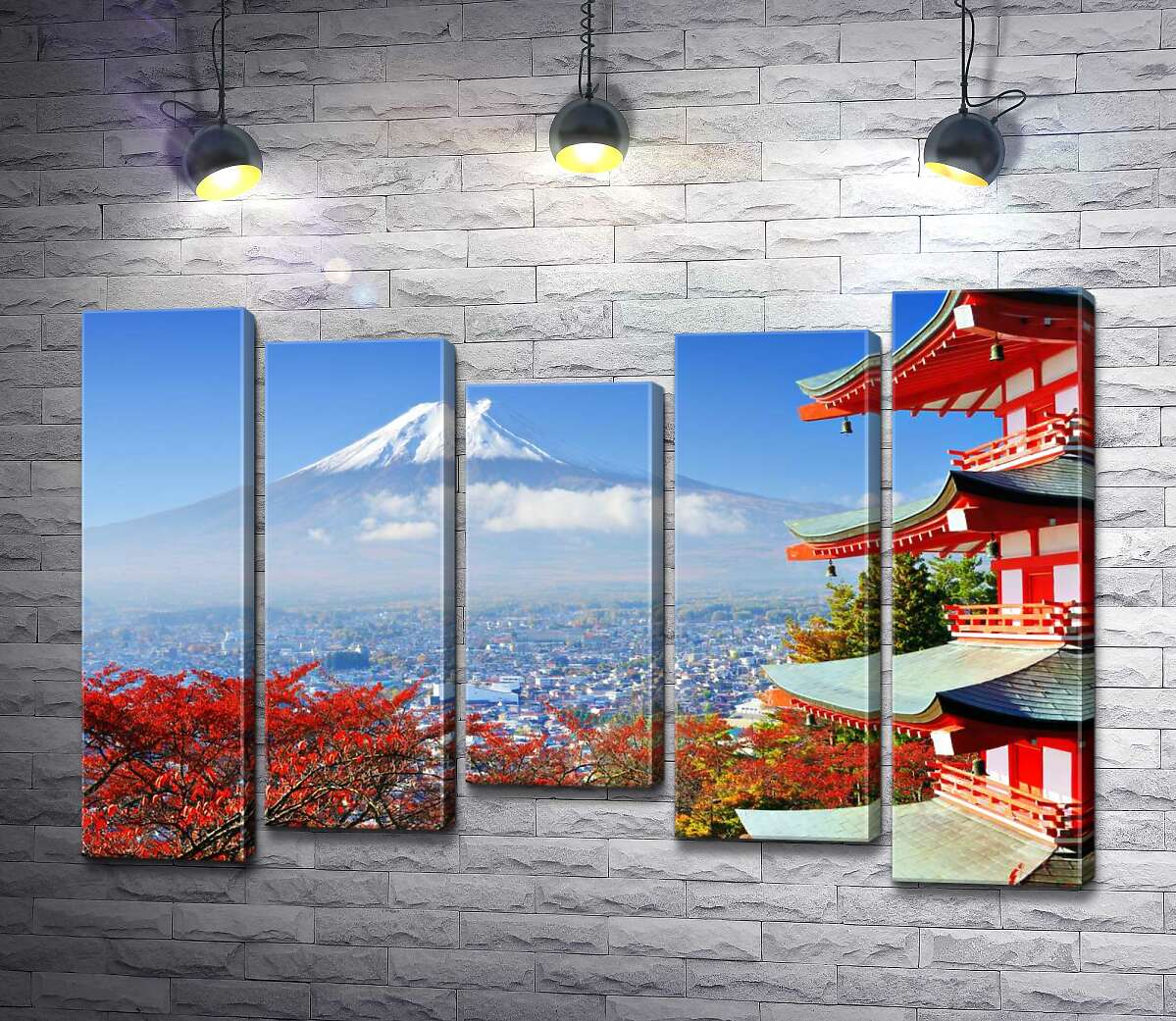 модульна картина Осінній вид на гору Фудзі (Mount Fuji) поряд з мальовничою будевлею пагоди (Модуль №27)