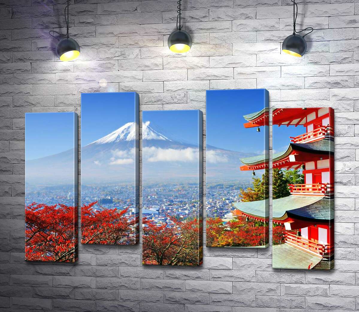 модульная картина Осенний вид на гору Фудзи (Mount Fuji) рядом с живописным зданием пагоды (Модуль №30)