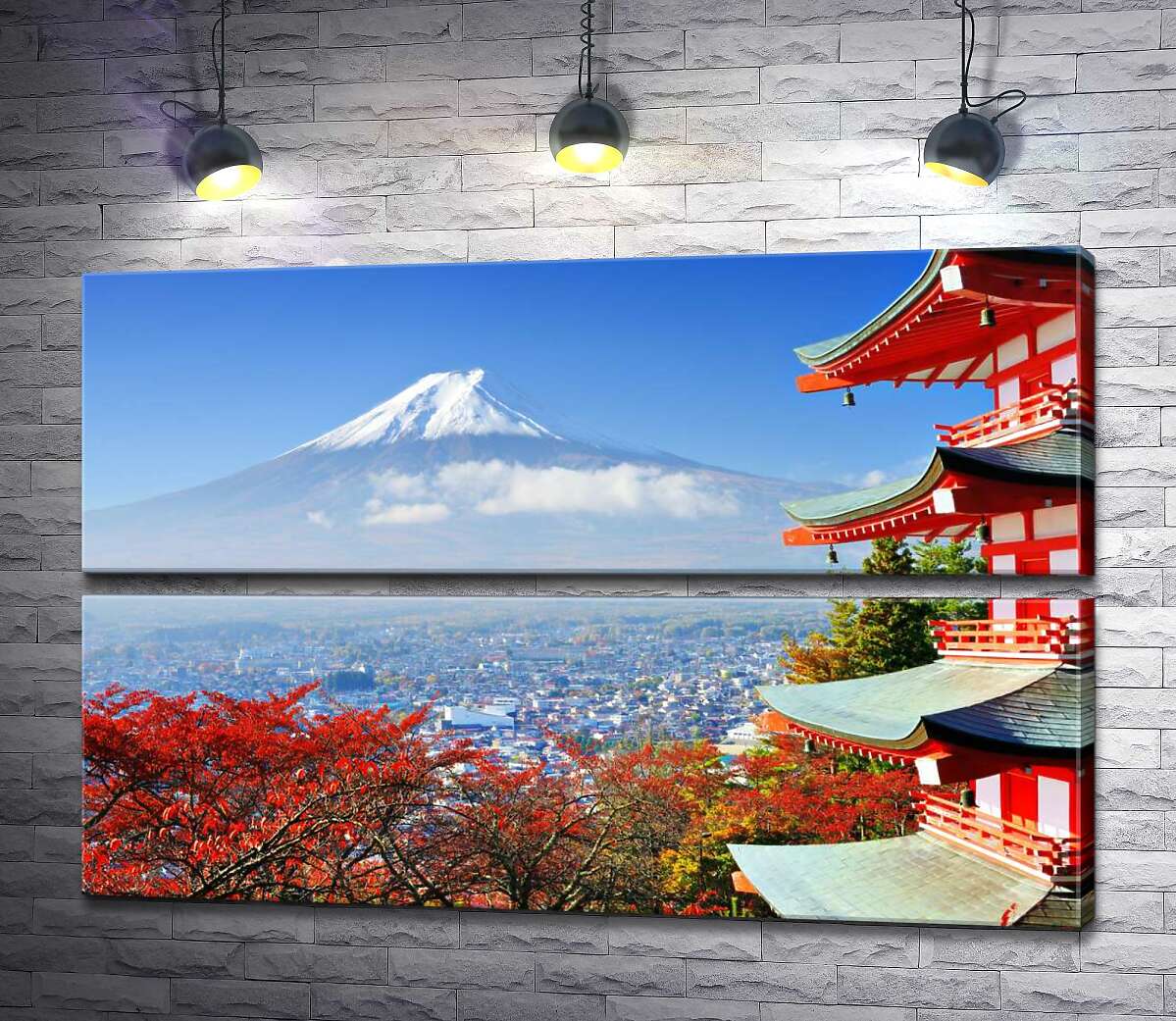 модульна картина Осінній вид на гору Фудзі (Mount Fuji) поряд з мальовничою будевлею пагоди (Модуль №7)