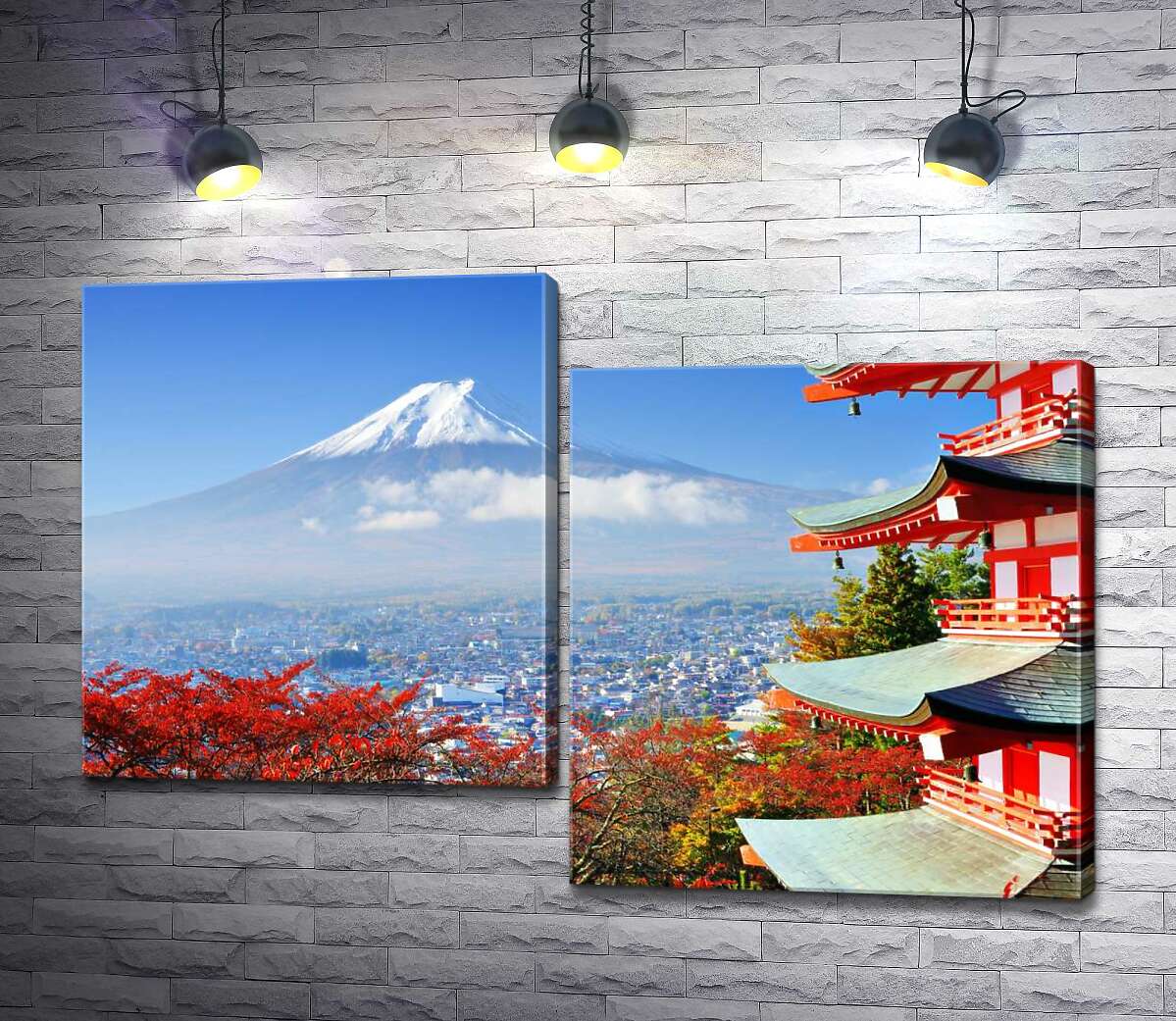 модульна картина Осінній вид на гору Фудзі (Mount Fuji) поряд з мальовничою будевлею пагоди (Модуль №9)