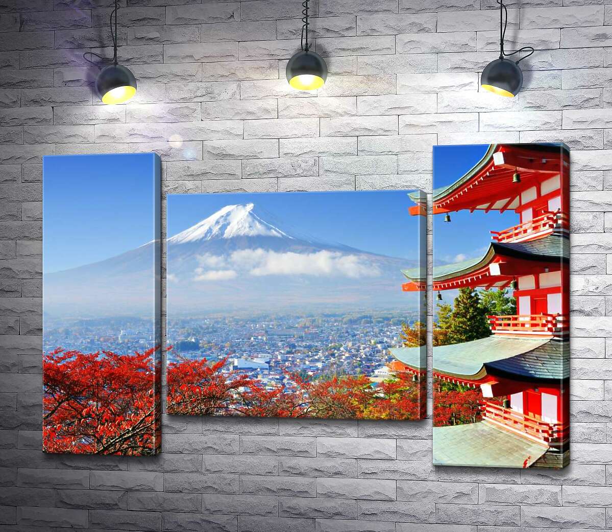 модульна картина Осінній вид на гору Фудзі (Mount Fuji) поряд з мальовничою будевлею пагоди (Модуль №11)