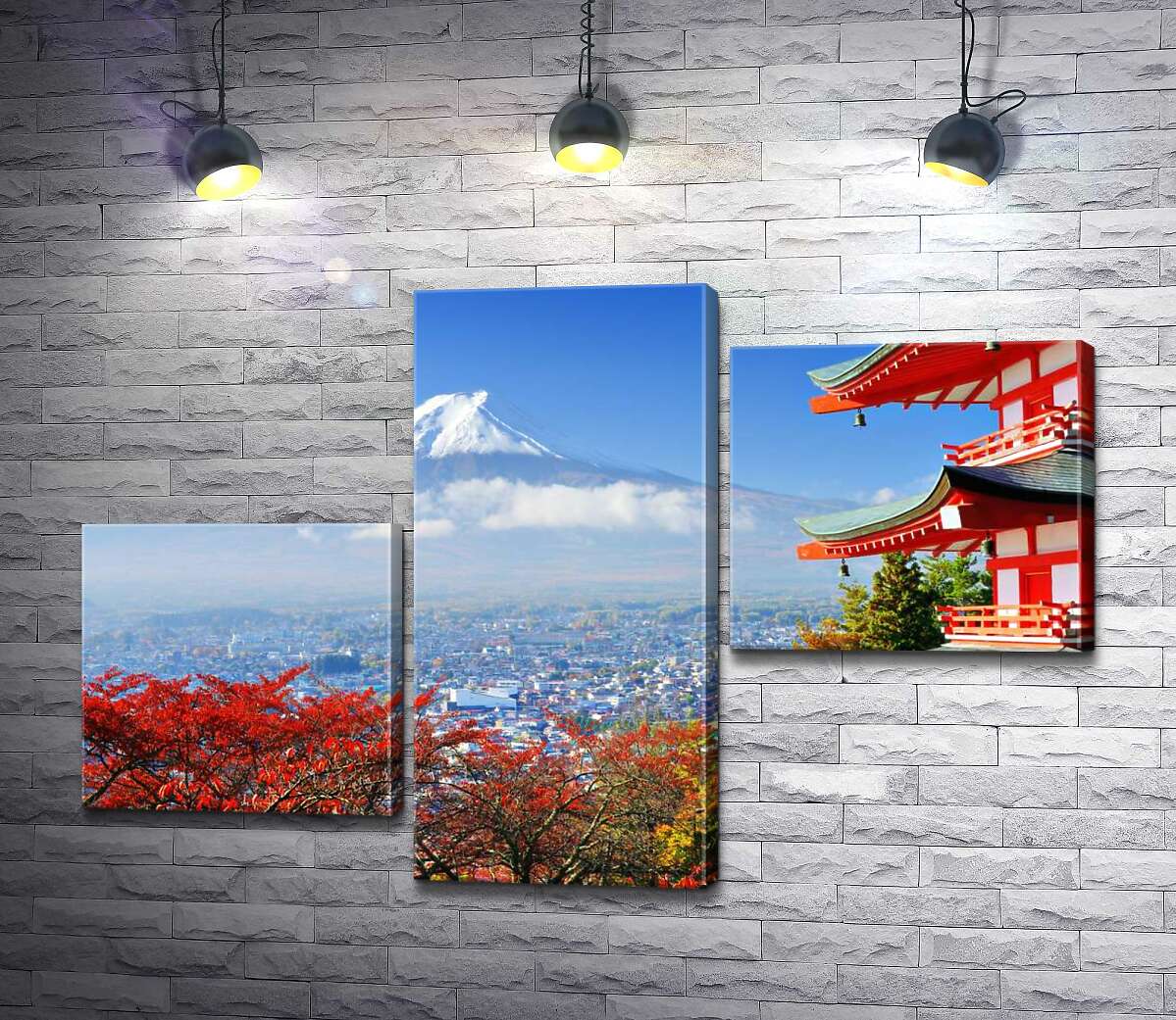 модульна картина Осінній вид на гору Фудзі (Mount Fuji) поряд з мальовничою будевлею пагоди (Модуль №12)