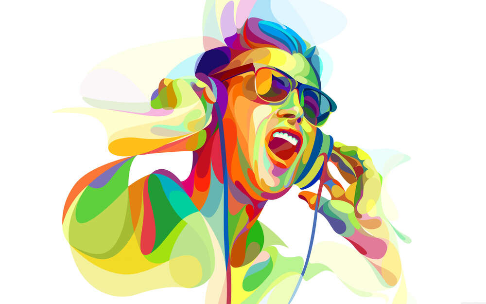 картина-постер Яскраві кольори музики наповнюють силует чоловіка