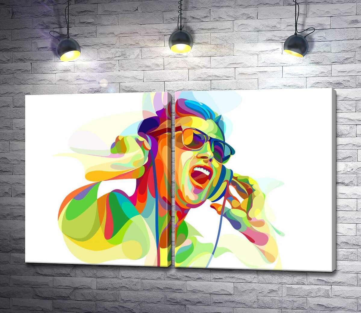 модульна картина Яскраві кольори музики наповнюють силует чоловіка