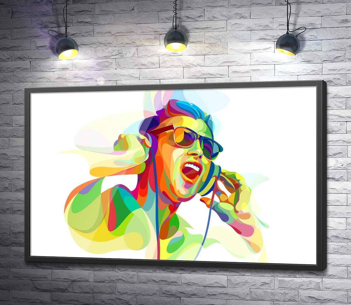 постер Яскраві кольори музики наповнюють силует чоловіка