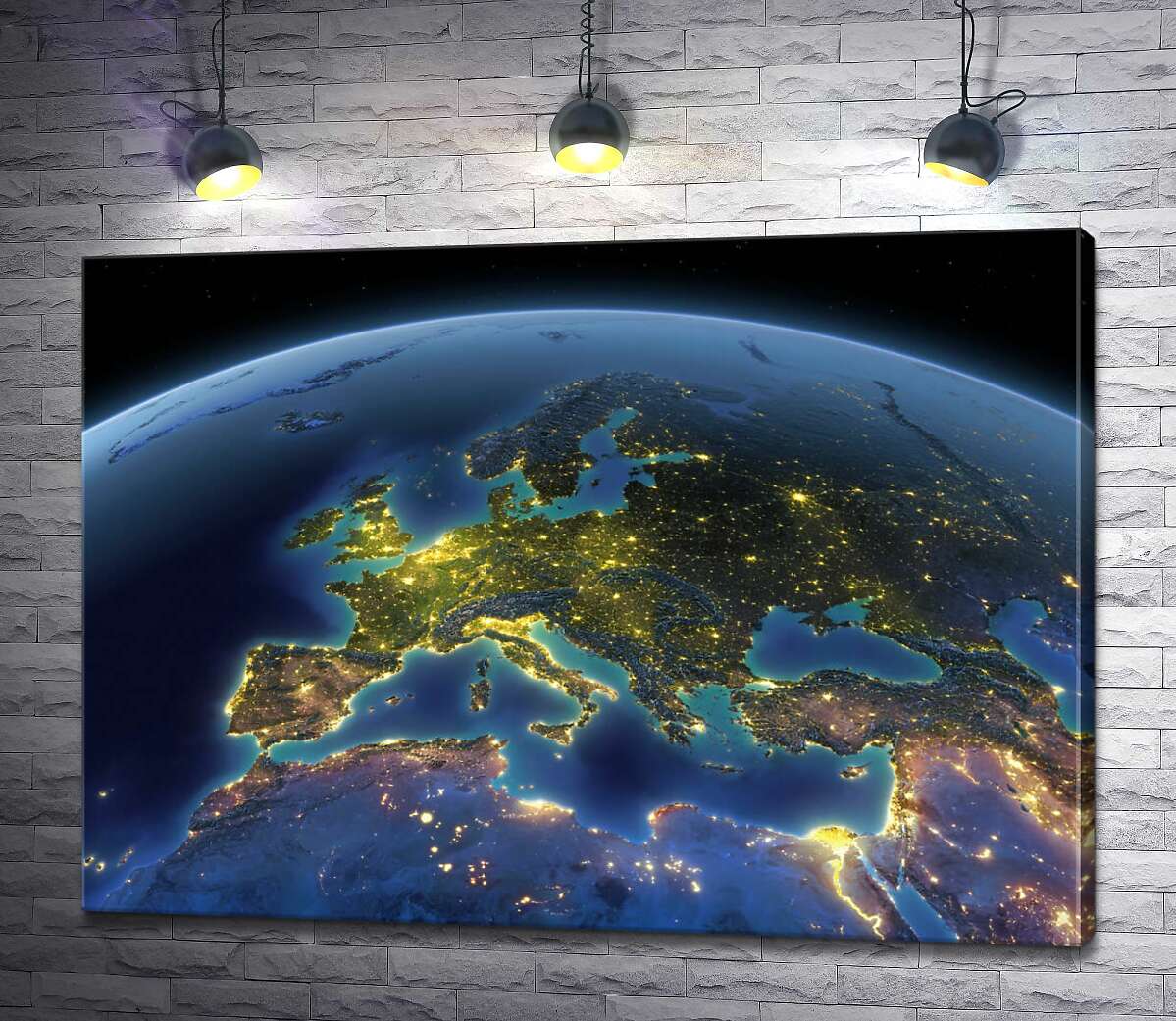 картина Ночное сияние городов Европы из космоса