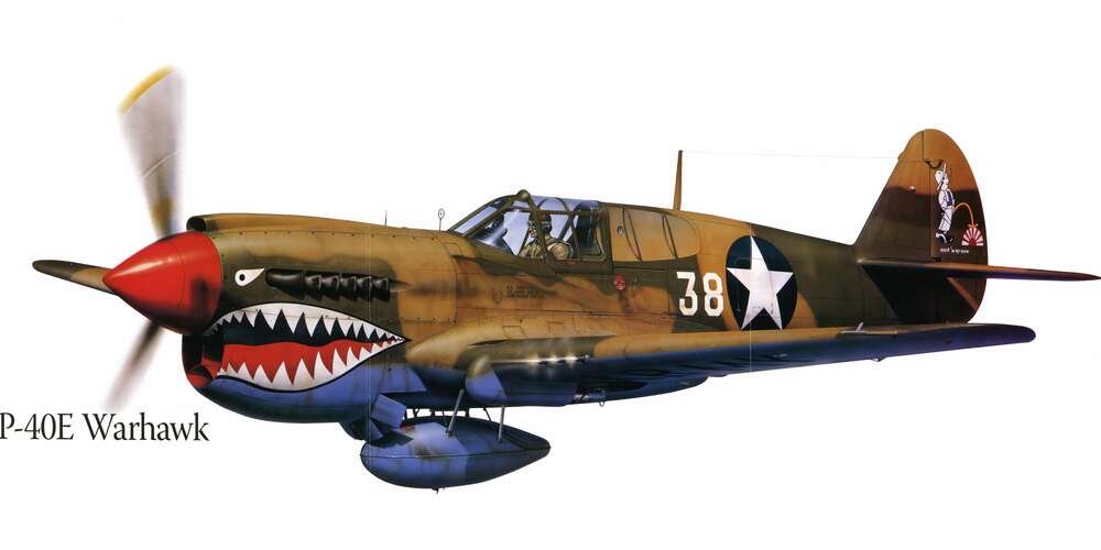 картина-постер Американский истребитель Curtiss P-40 Warhawk времен Второй мировой войны