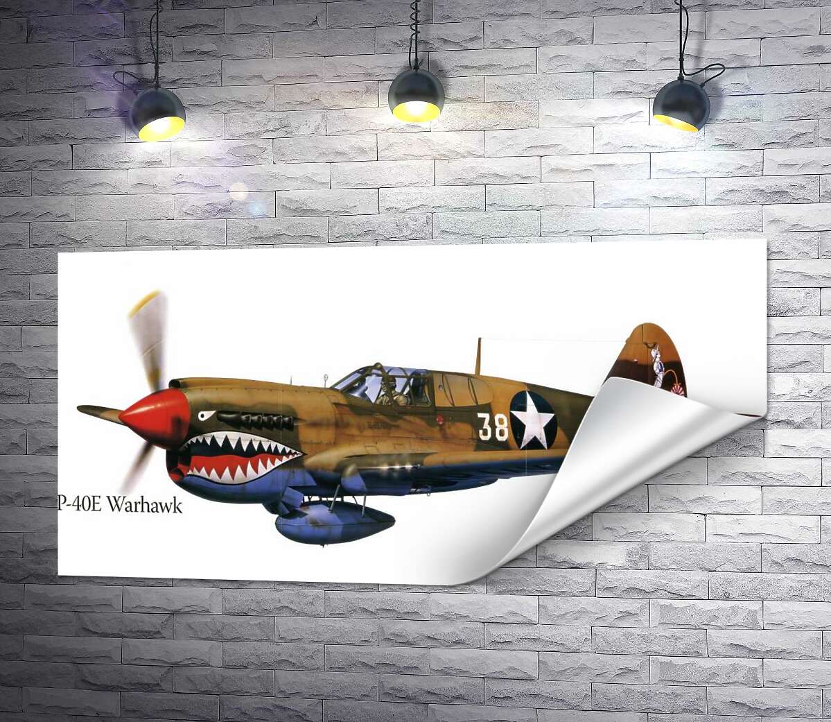 печать Американский истребитель Curtiss P-40 Warhawk времен Второй мировой войны