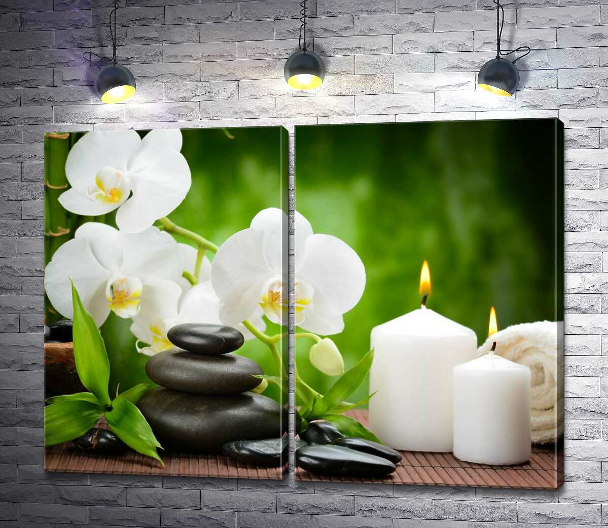 модульная картина Отдых в спа салоне среди орхидей, свечей и камней