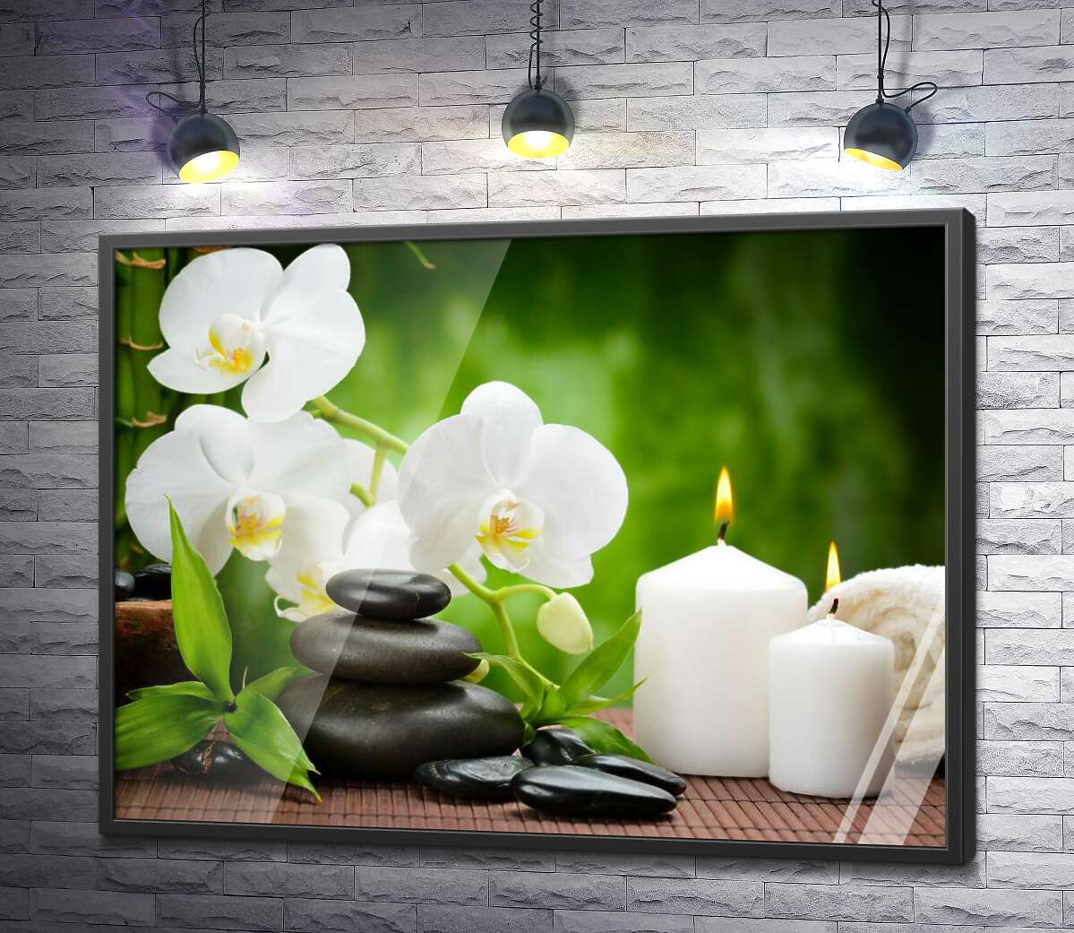 постер Відпочинок у спа салоні серед орхідей, свічок та каміння