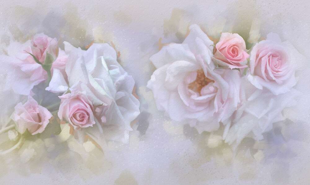 картина-постер Силуети чайних троянд в туманному серпанку