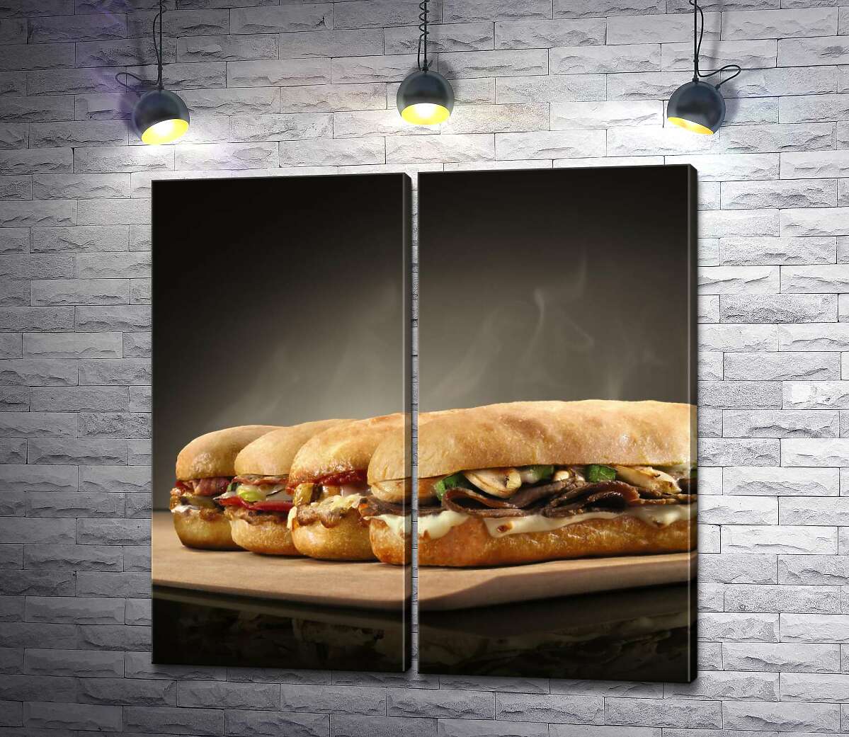модульная картина Ряд аппетитных горячих сэндвичей