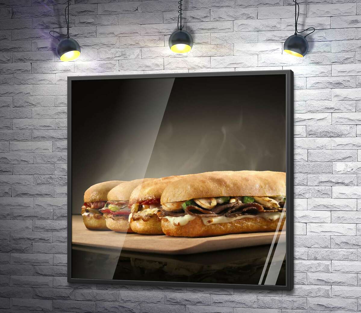 постер Ряд апетитних гарячих сендвічів