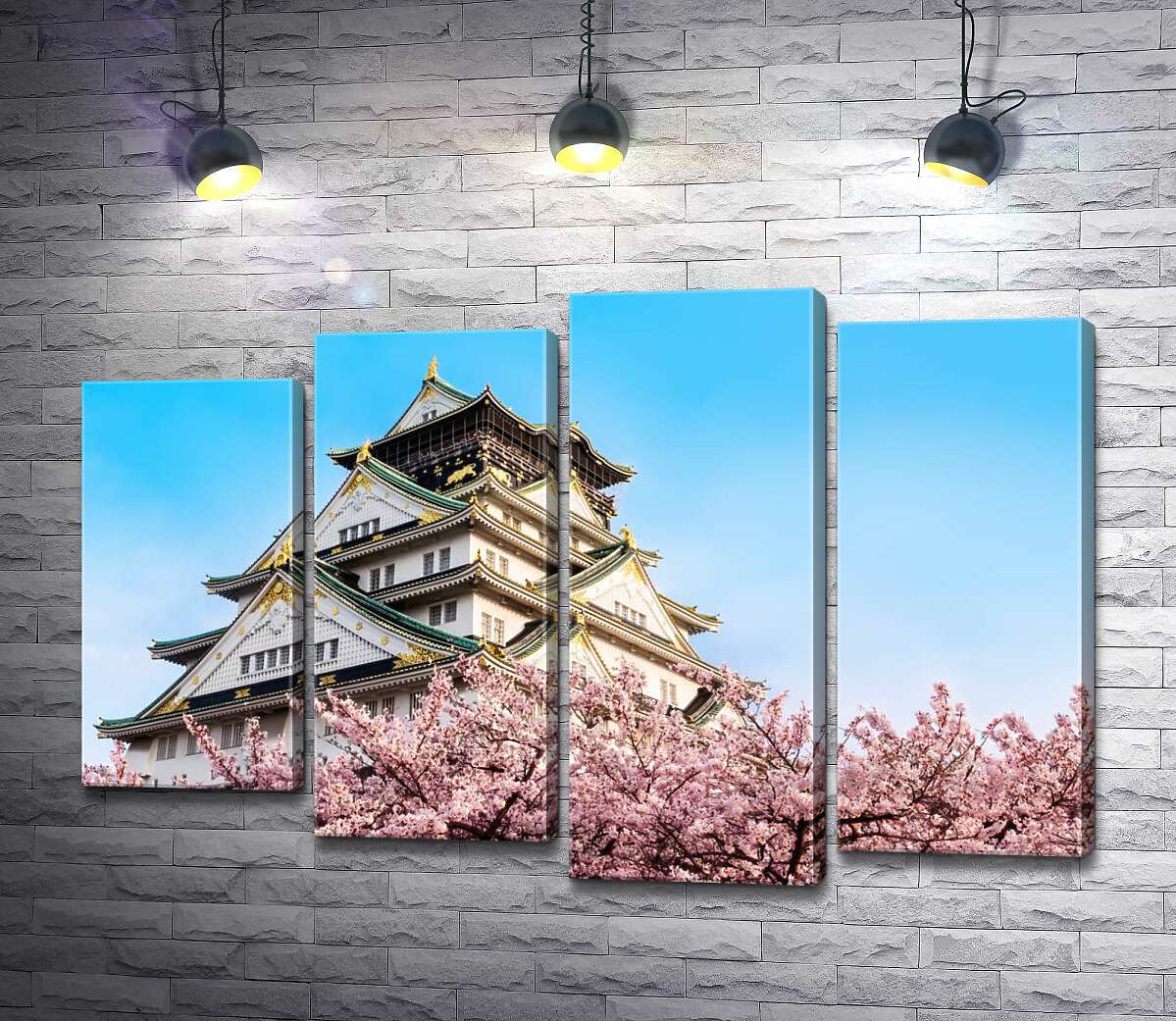 модульная картина Японский замок Осака (Osaka) в объятиях цветущих сакур (Модуль №3)