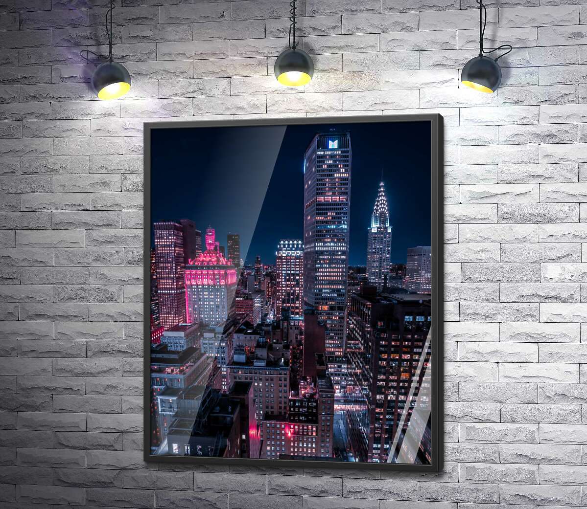 постер Фиолетово-розовый свет небоскребов Нью-Йорка