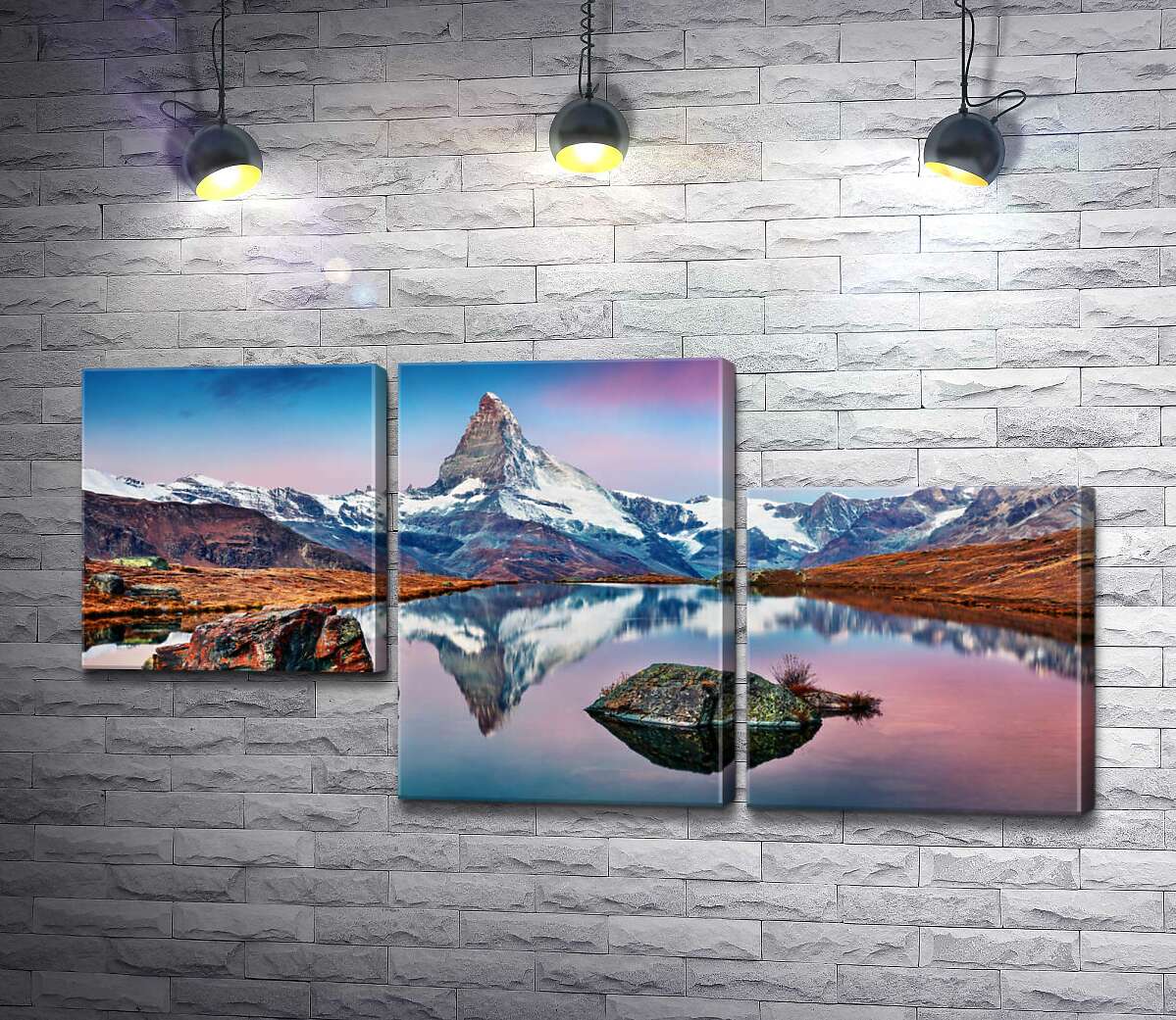 модульна картина Гористий пік гори Матергорн (Matterhorn) відбивається у тихих водах озера (Модуль №13)