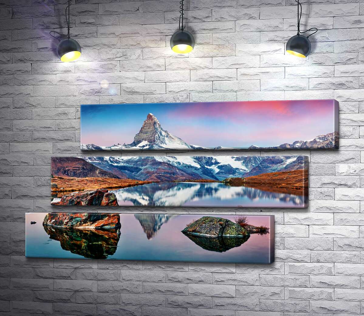 модульна картина Гористий пік гори Матергорн (Matterhorn) відбивається у тихих водах озера (Модуль №17)