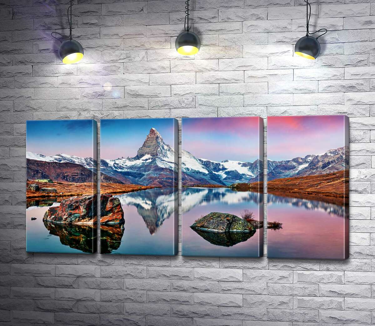 модульна картина Гористий пік гори Матергорн (Matterhorn) відбивається у тихих водах озера (Модуль №24)