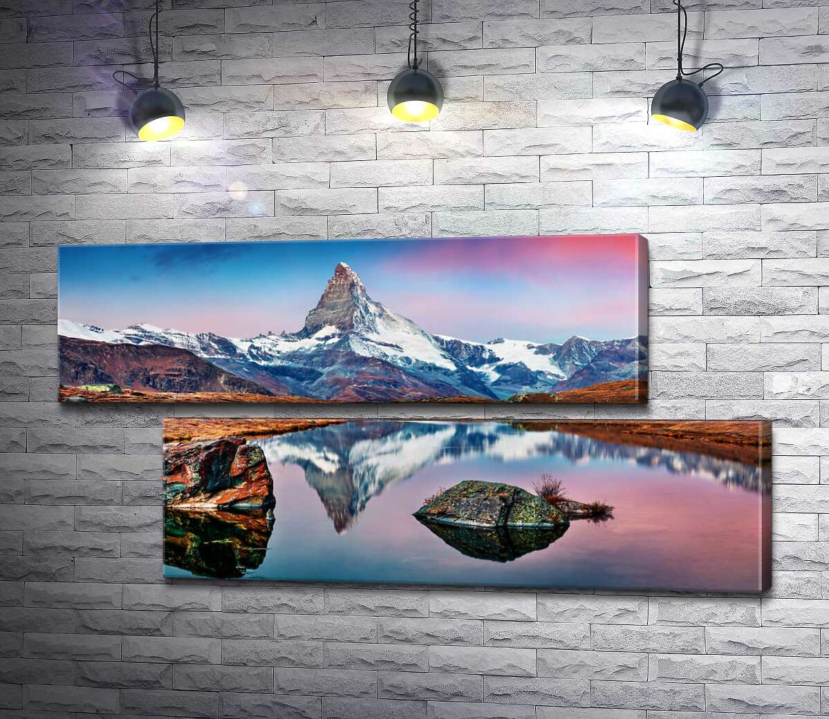 модульная картина Гористый пик горы Маттерхорн (Matterhorn) отражается в тихих водах озера (Модуль №8)