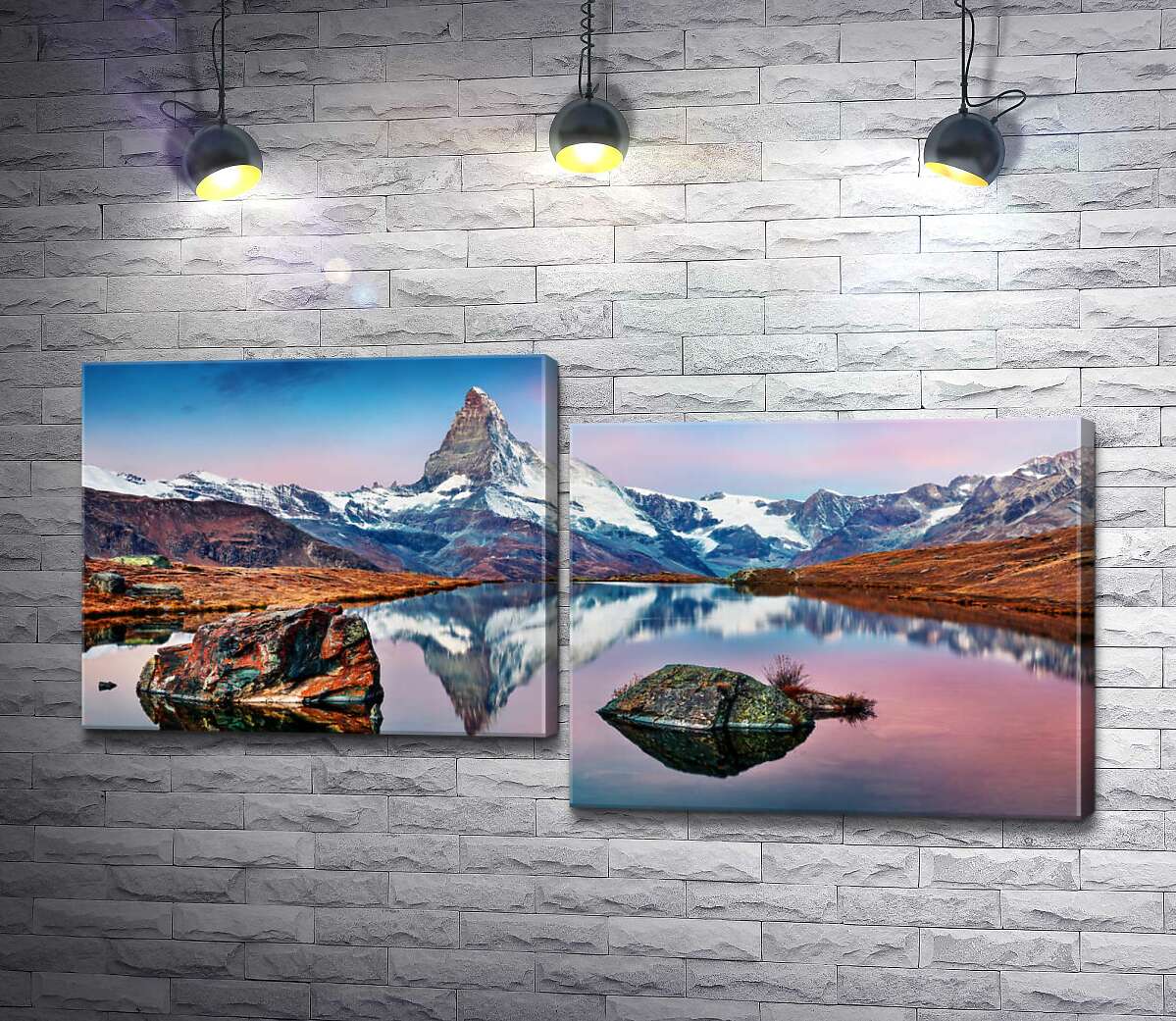 модульная картина Гористый пик горы Маттерхорн (Matterhorn) отражается в тихих водах озера (Модуль №9)
