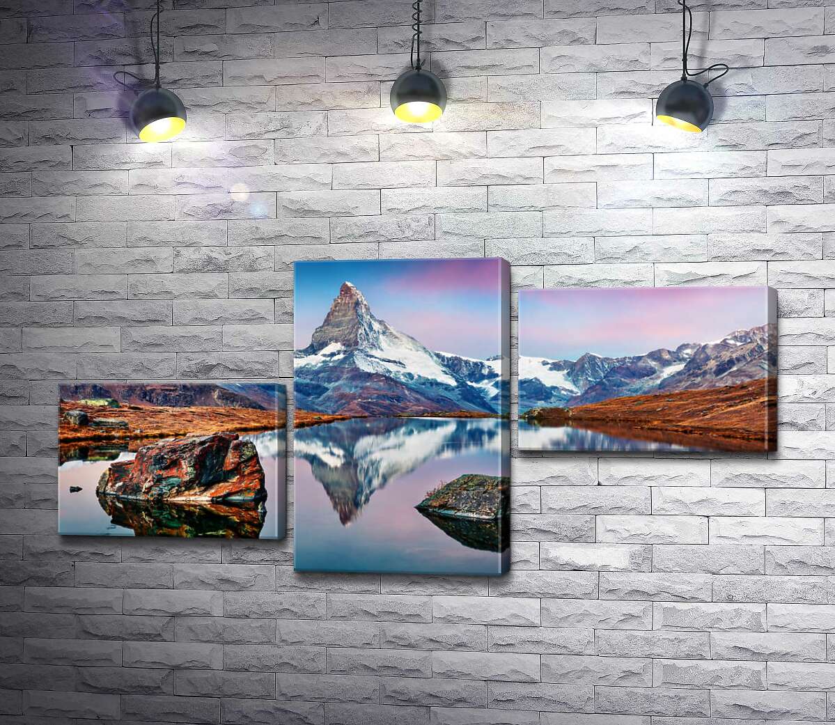 модульна картина Гористий пік гори Матергорн (Matterhorn) відбивається у тихих водах озера (Модуль №12)