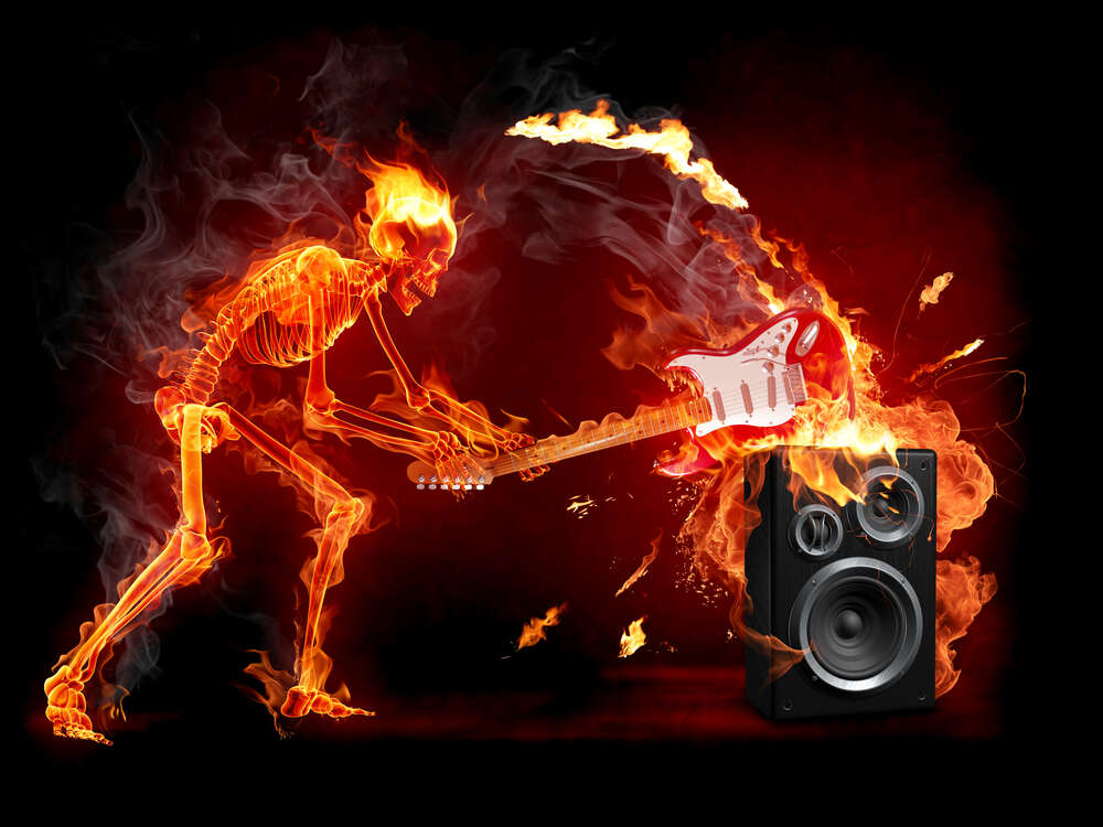 картина-постер Палаючий скелет-рокер розбиває свою гітару