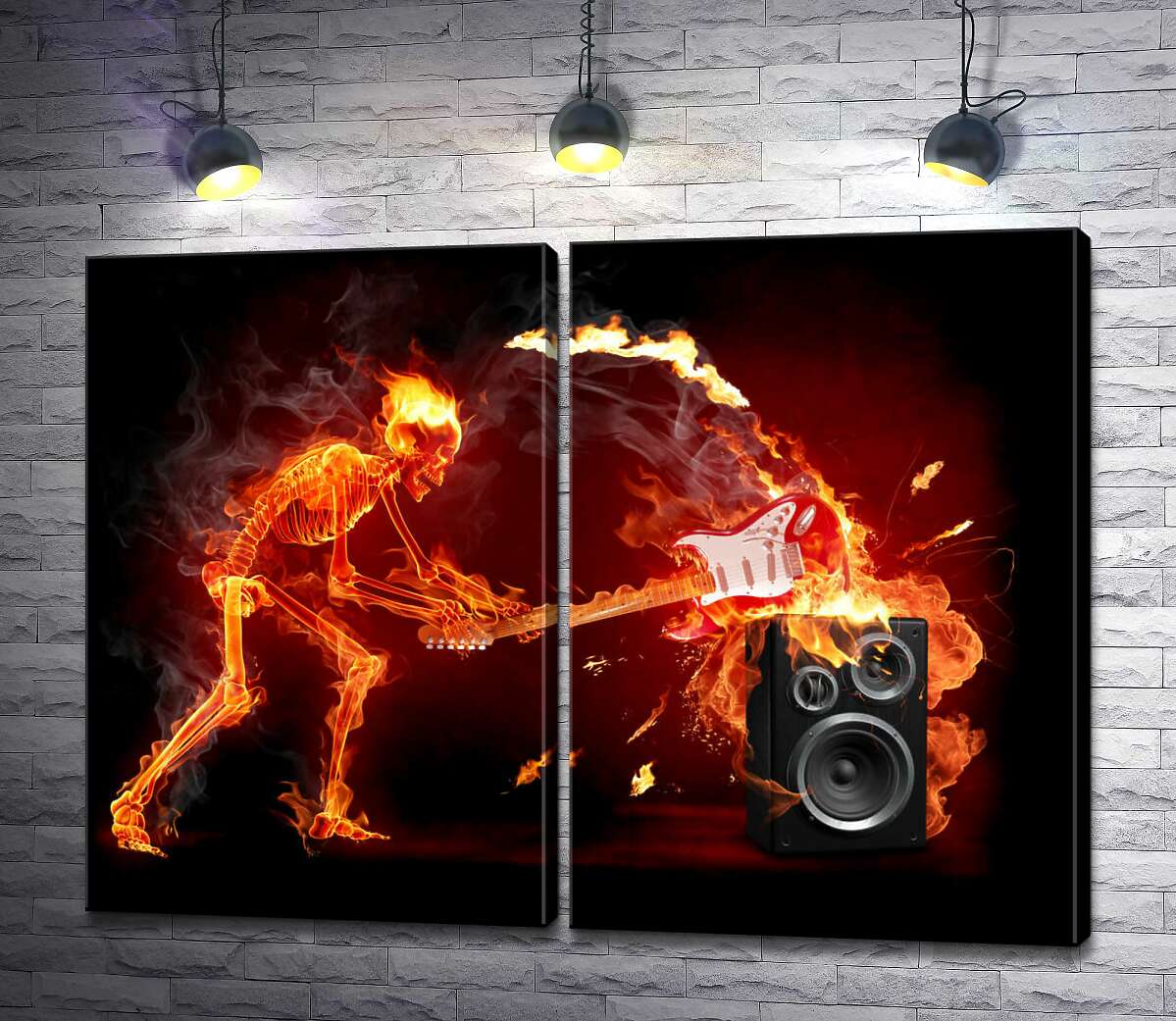 модульна картина Палаючий скелет-рокер розбиває свою гітару