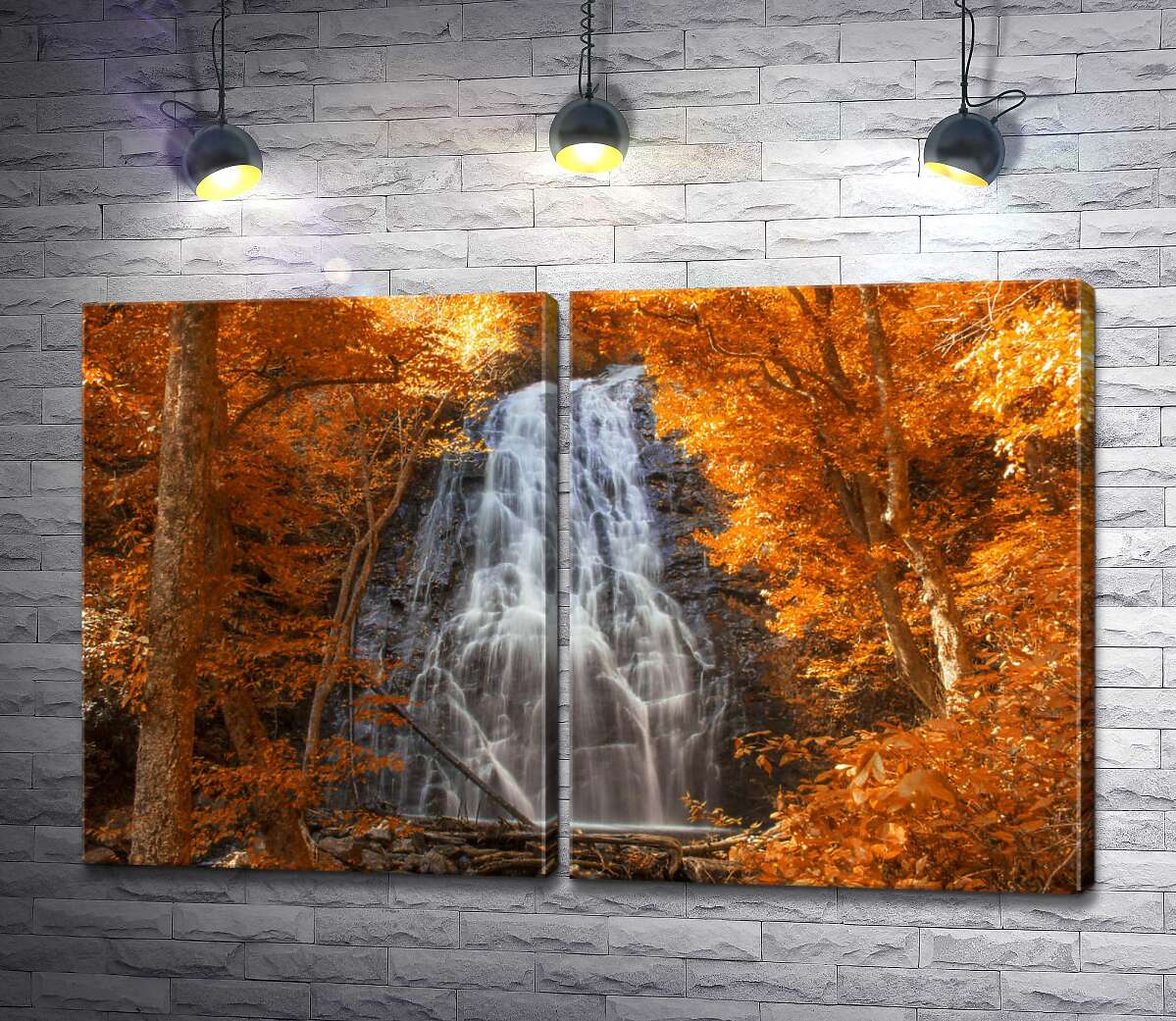 модульна картина Золото осінніх дерев огорнуло водоспад