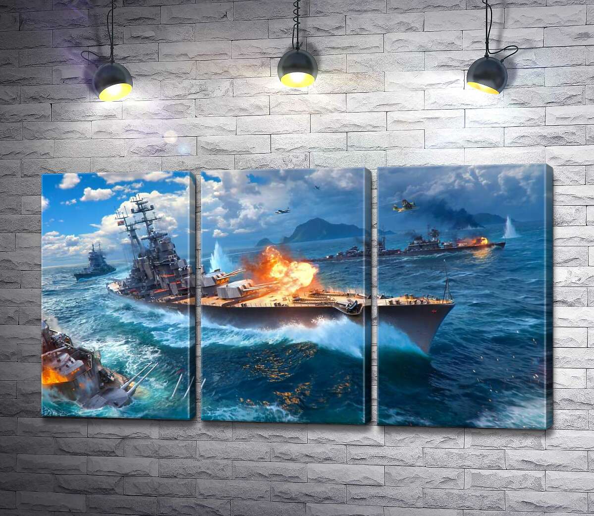модульна картина Запеклий бій кораблів на постері до відеогри "World of warships" (Модуль №2)