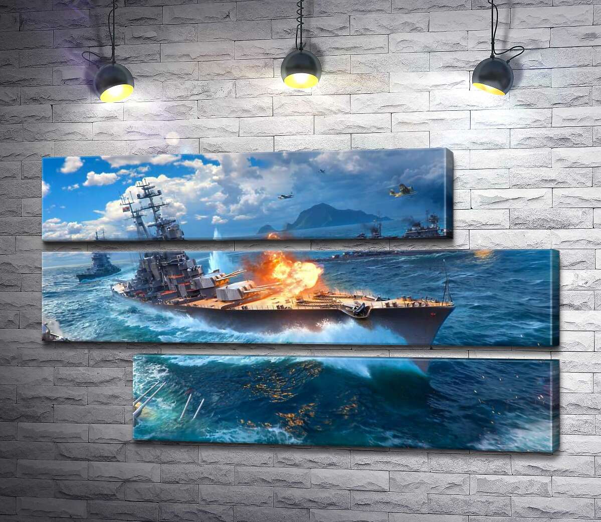 модульна картина Запеклий бій кораблів на постері до відеогри "World of warships" (Модуль №16)