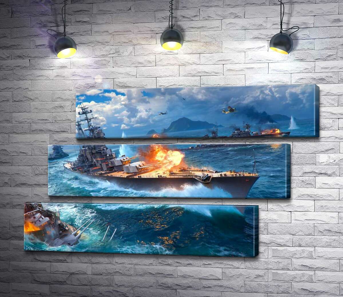 модульна картина Запеклий бій кораблів на постері до відеогри "World of warships" (Модуль №17)