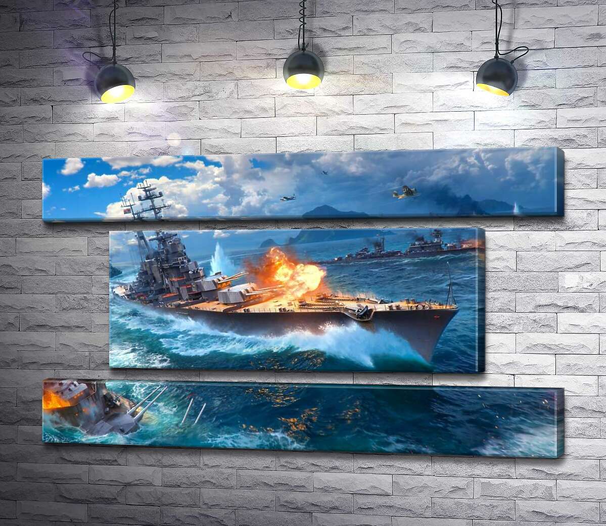 модульна картина Запеклий бій кораблів на постері до відеогри "World of warships" (Модуль №18)