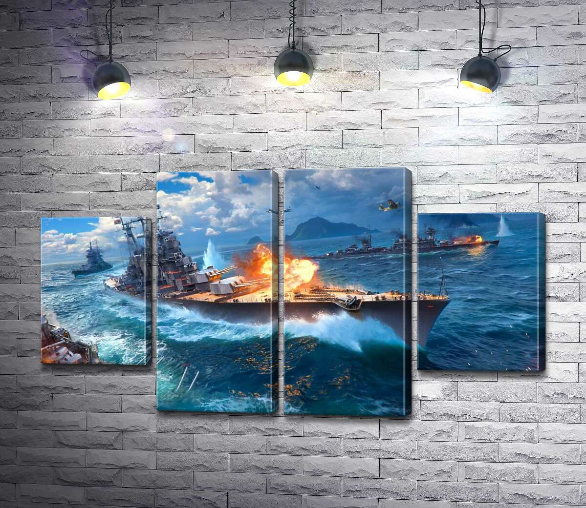 модульна картина Запеклий бій кораблів на постері до відеогри "World of warships" (Модуль №20)