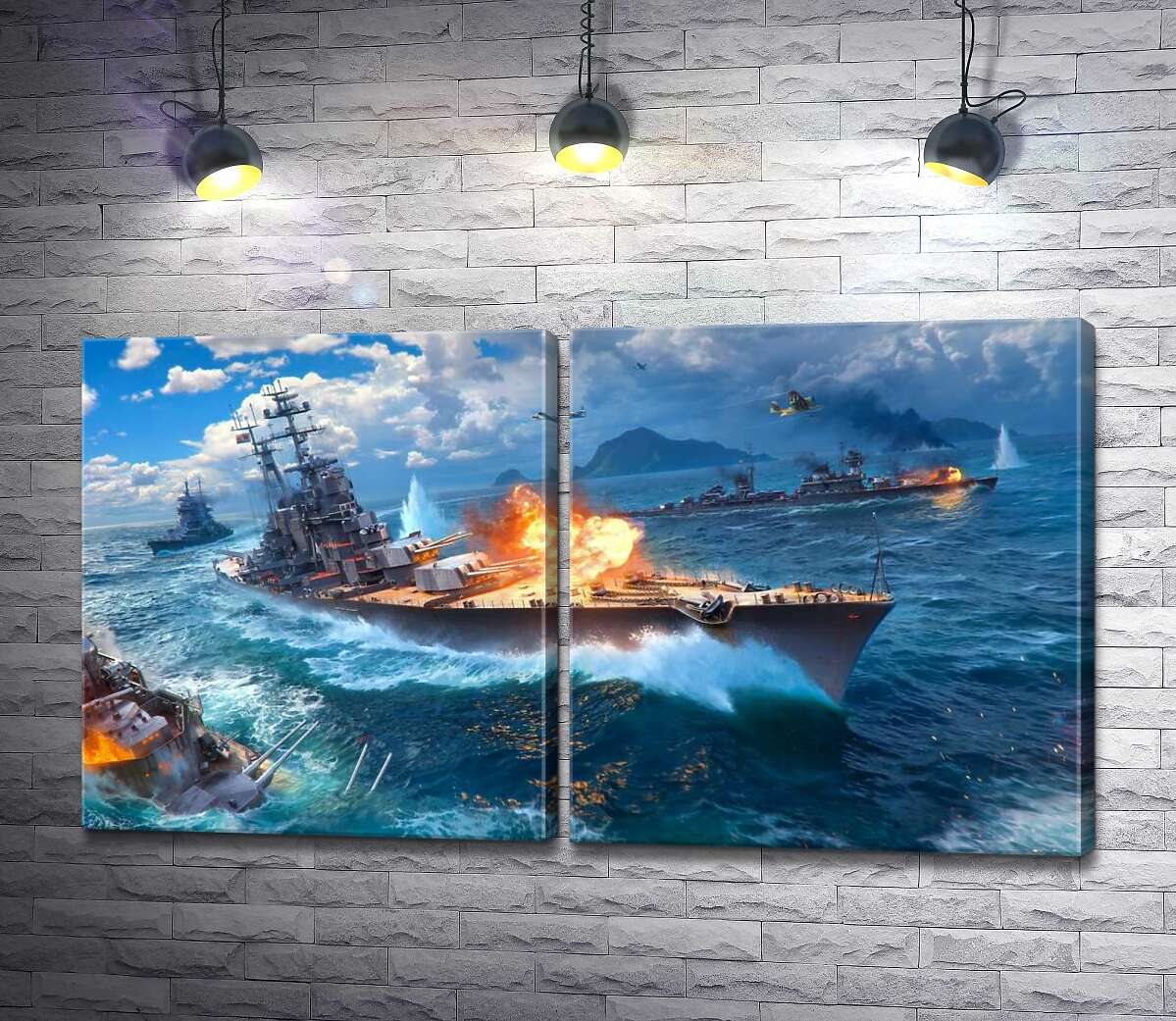модульна картина Запеклий бій кораблів на постері до відеогри "World of warships"