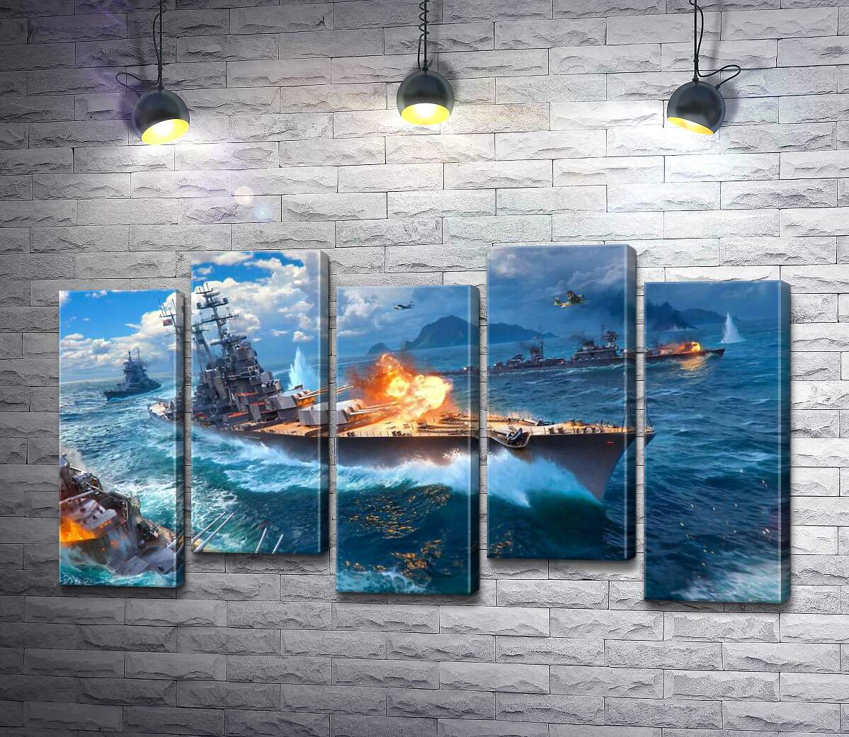 модульна картина Запеклий бій кораблів на постері до відеогри "World of warships" (Модуль №30)