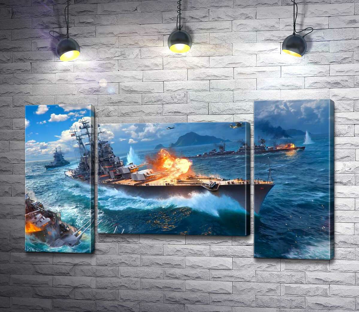 модульна картина Запеклий бій кораблів на постері до відеогри "World of warships" (Модуль №11)