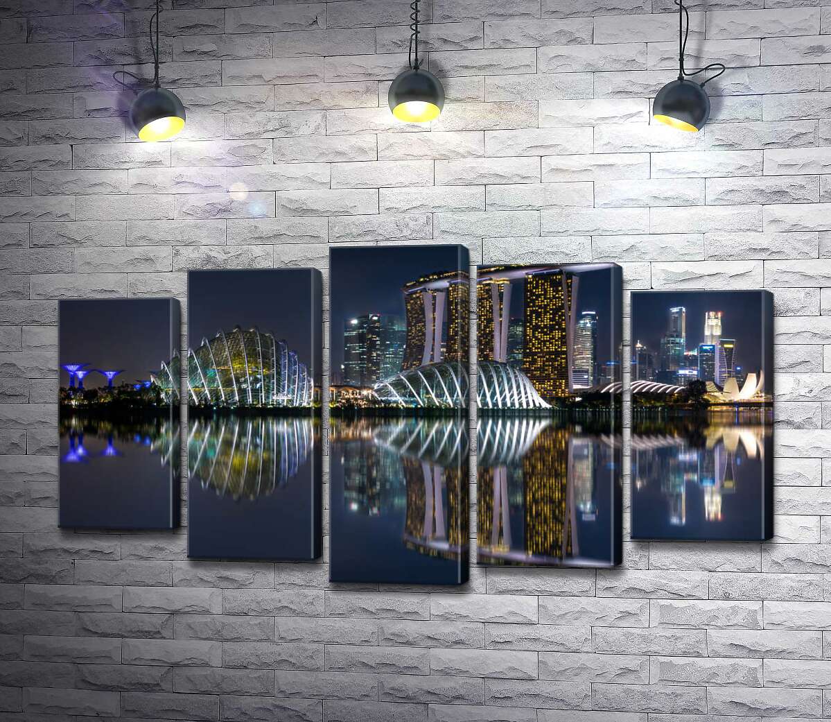 модульная картина Ночной вид на сады возле Залива (Gardens by the Bay) в Сингапуре (Модуль №4)