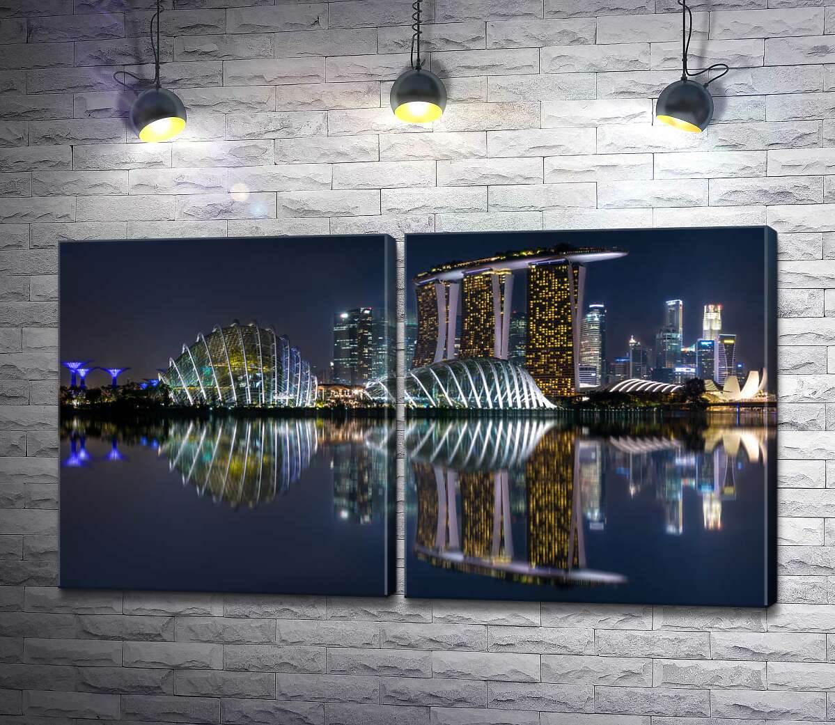 модульная картина Ночной вид на сады возле Залива (Gardens by the Bay) в Сингапуре (Модуль №6)