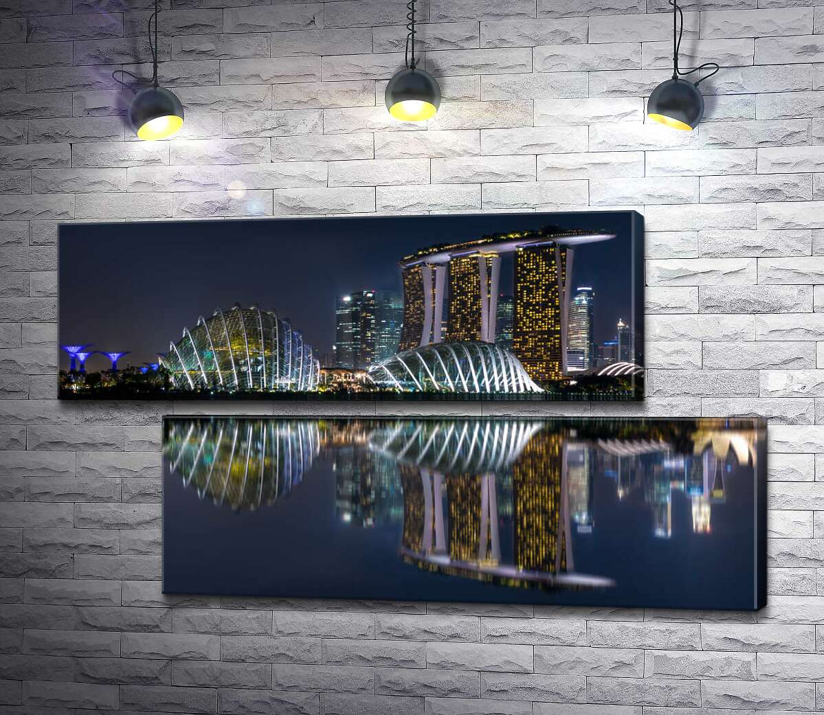 модульная картина Ночной вид на сады возле Залива (Gardens by the Bay) в Сингапуре (Модуль №8)