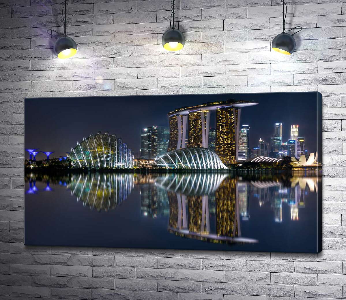 картина Нічний вид на сади біля Затоки (Gardens by the Bay) у Сінгапурі