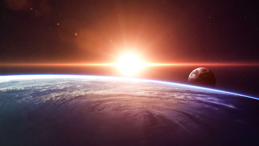 картина-постер Сліпуче сонячне світло падає на планету над Тихим океаном