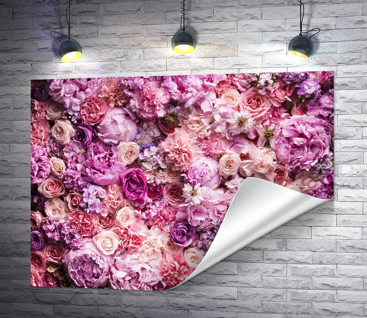 друк Рожевий килим з різноманіття квітів