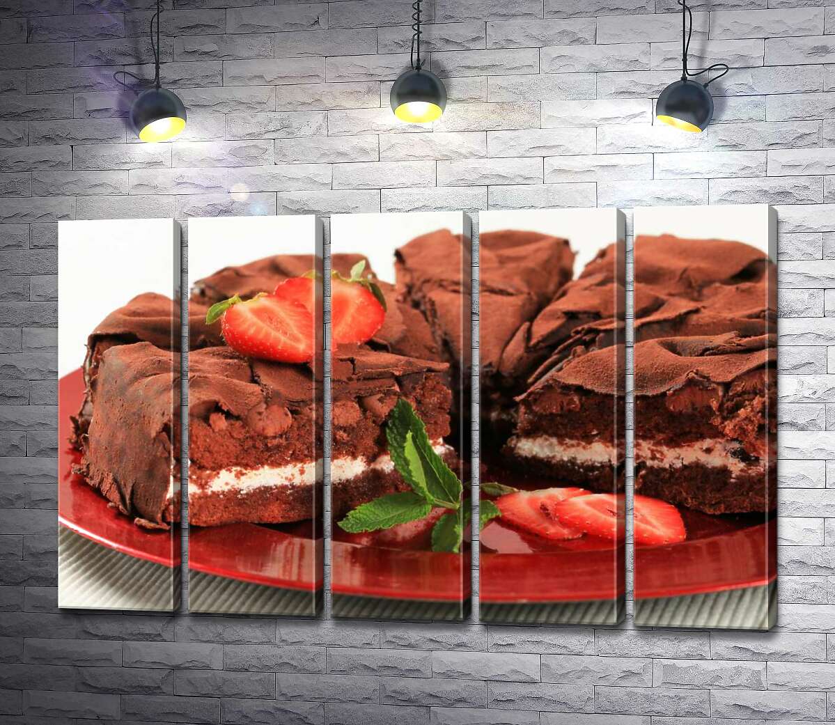 модульная картина Шоколадно-клубничный торт со сливочным кремом (Модуль №26)