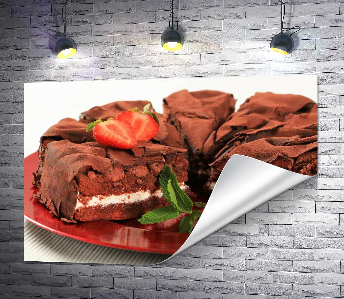друк Шоколадно-полуничний торт з вершковим кремом